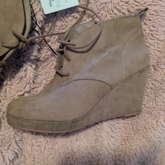 Taupe Lace-Up Wedge Ankle Booties | Soft Suede | Size 8 - Picture 4 of 13